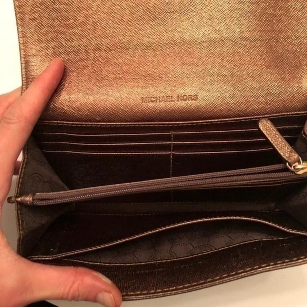 Michael kors brown metallic leather wallet